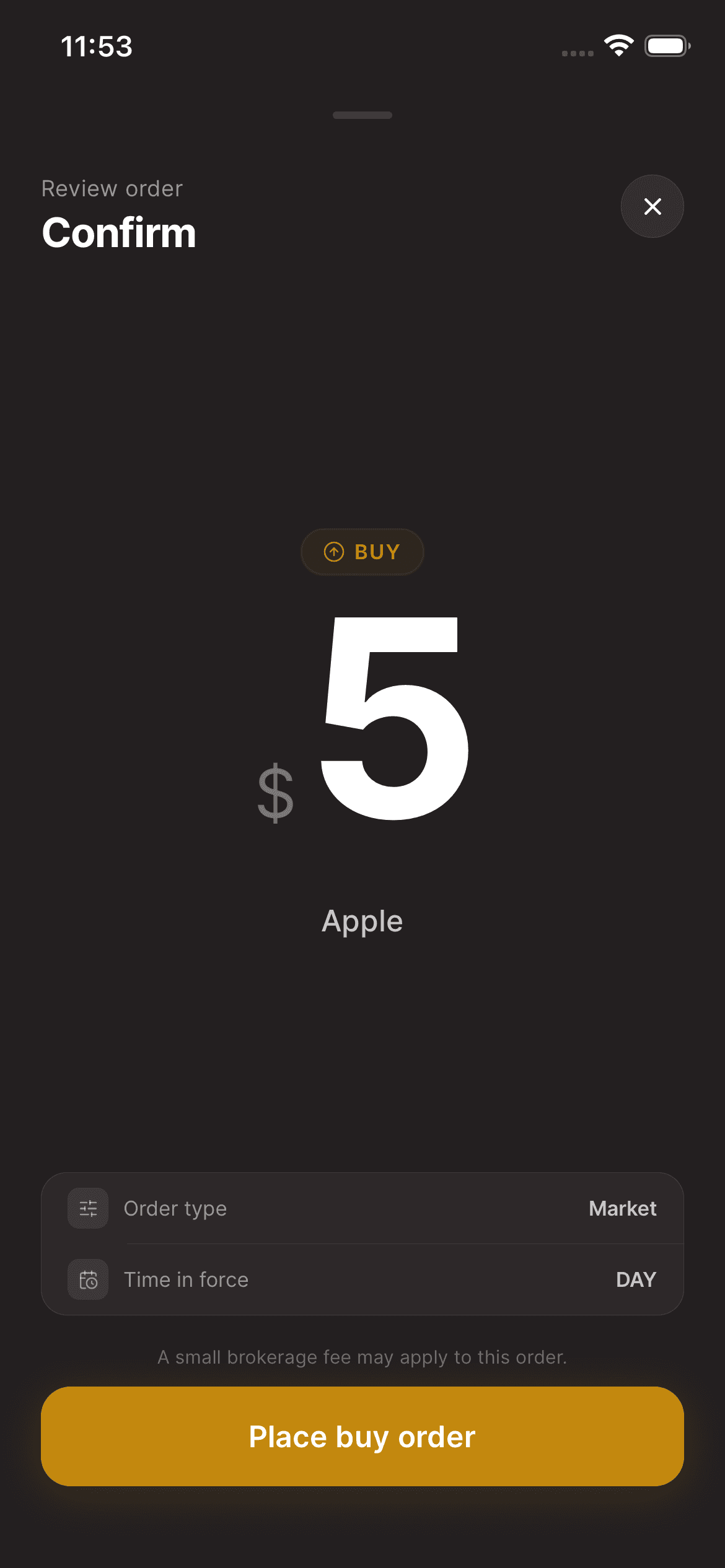 Asal Invest app: Buy order review