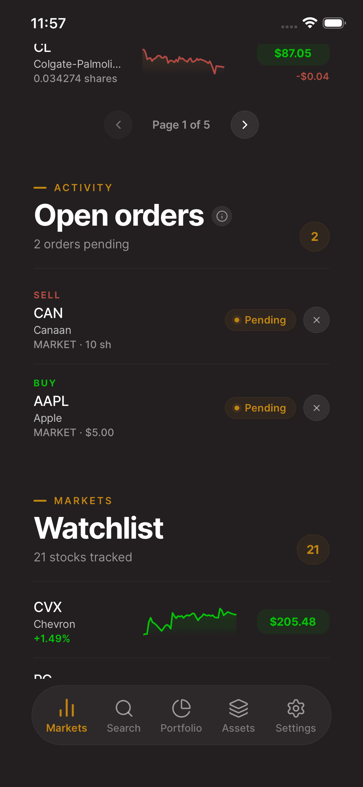Asal Invest app: Open orders and order history