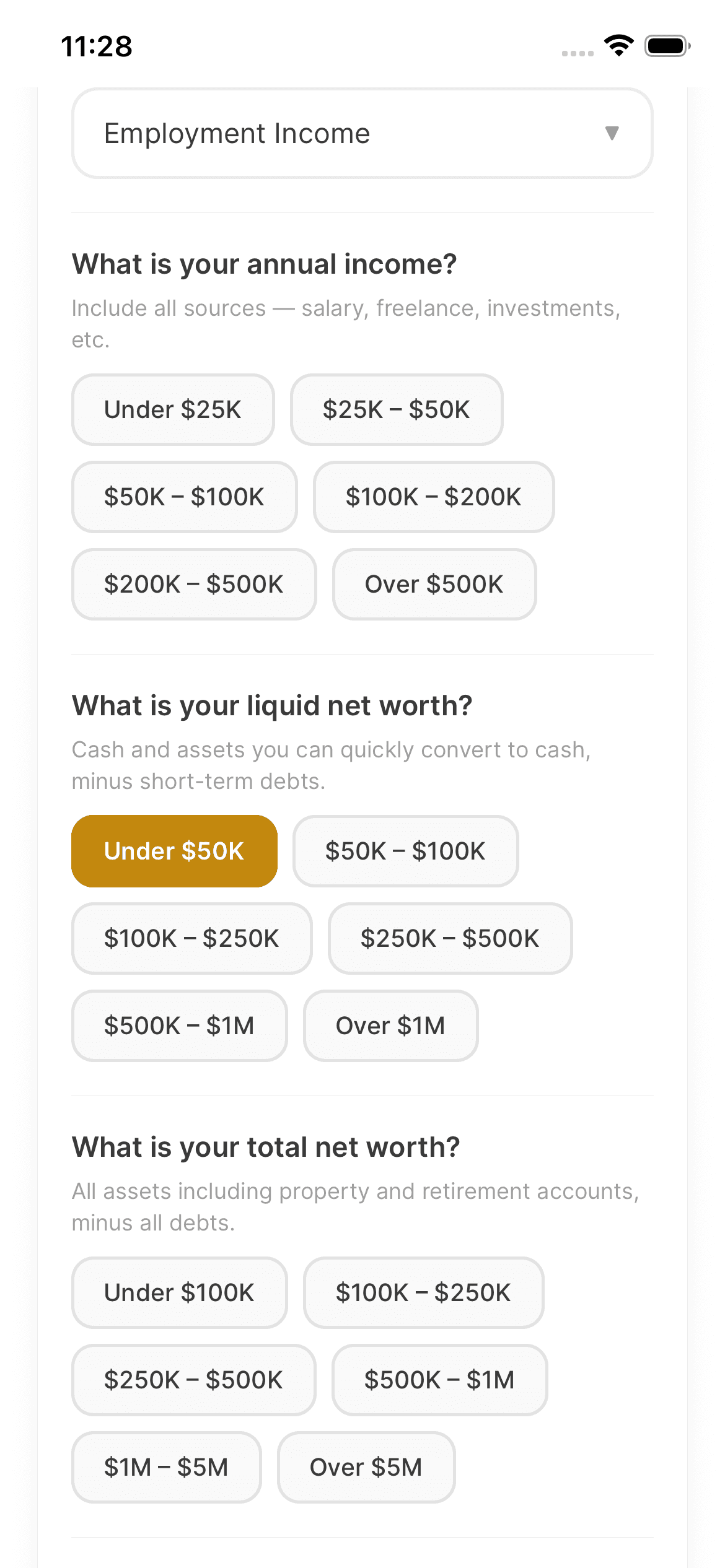Asal Invest app: Financial profile and disclosures